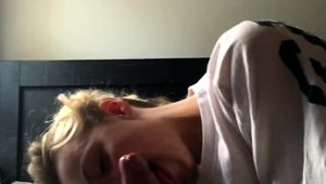  Cute blonde teen milks her boyfriend's dick with her mouth