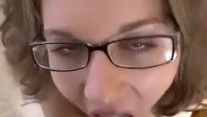  busty girl with glasses sucks and take a creampie