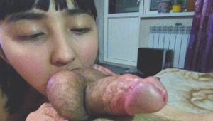  Asian teen suck cock with pleasure, beautiful blowjob POV
