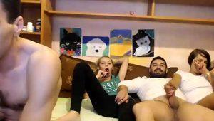  Two kinky young couples enjoying wild group sex on webcam