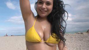  Busty babe in yellow bikinis Nyx Rikki is sucking my dick