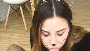  Cute kitty wants milk - Sloppy Blowjob with Facial - Amateur RosieSkywalker